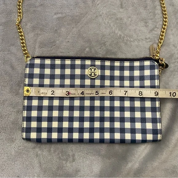 Tory Burch Robinson Navy Gingham Chain Strap Crossbody Clutch Bag 4936 - Picture 7 of 12